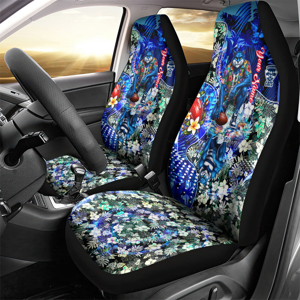 Personalized Geelong Football Cats Car Seat Cover Tropical Hibiscus Flowers - Pacific Fusion Style