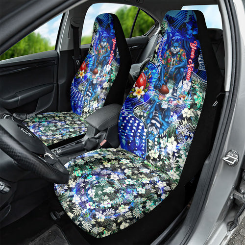 Personalized Geelong Football Cats Car Seat Cover Tropical Hibiscus Flowers - Pacific Fusion Style
