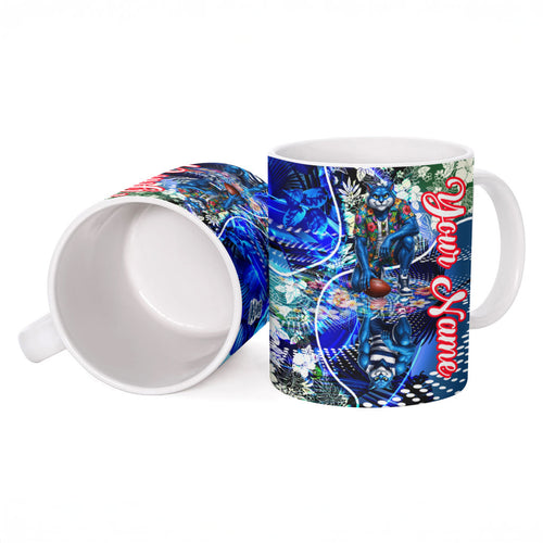 Personalized Geelong Football Cats Ceramic Mug Tropical Hibiscus Flowers - Pacific Fusion Style