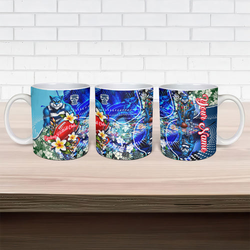 Personalized Geelong Football Cats Ceramic Mug Tropical Hibiscus Flowers - Pacific Fusion Style