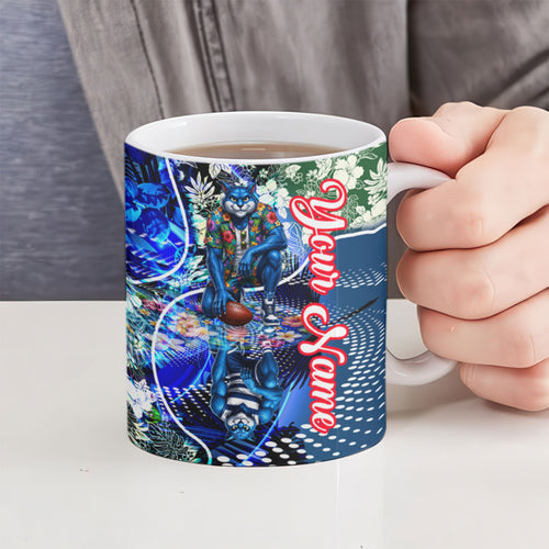 Personalized Geelong Football Cats Ceramic Mug Tropical Hibiscus Flowers - Pacific Fusion Style