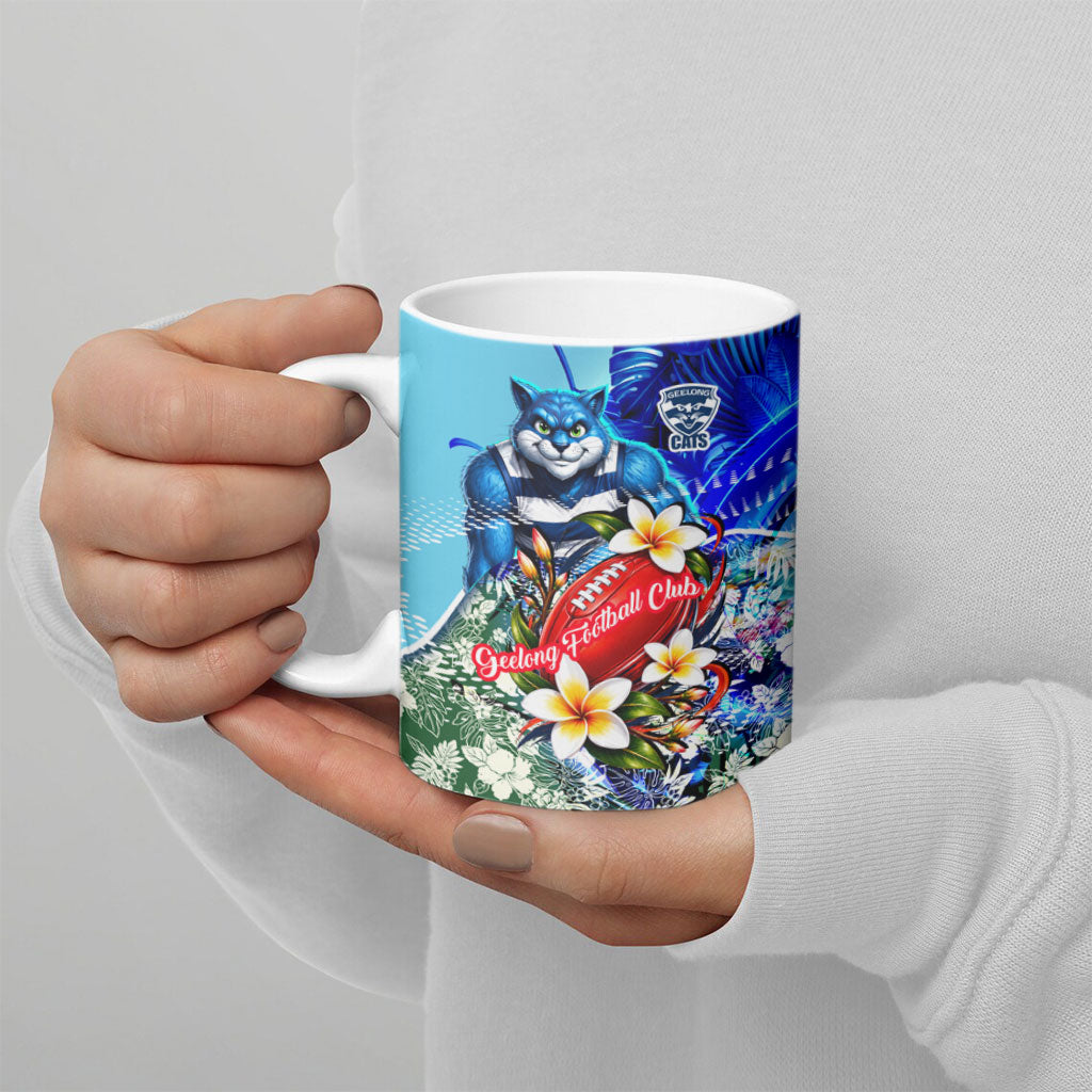 Personalized Geelong Football Cats Ceramic Mug Tropical Hibiscus Flowers - Pacific Fusion Style