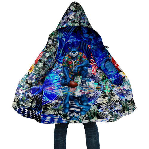 Personalized Geelong Football Cats Cloak Tropical Hibiscus Flowers - Pacific Fusion Style