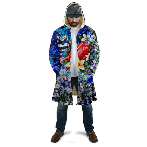 Personalized Geelong Football Cats Cloak Tropical Hibiscus Flowers - Pacific Fusion Style