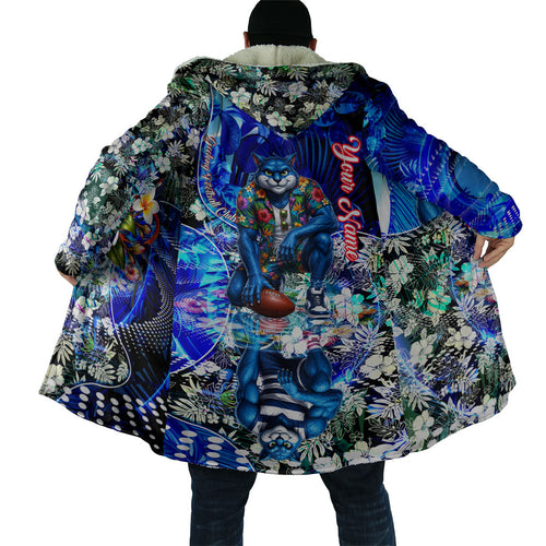 Personalized Geelong Football Cats Cloak Tropical Hibiscus Flowers - Pacific Fusion Style