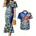 Personalized Geelong Football Cats Couples Matching Mermaid Dress and Hawaiian Shirt Tropical Hibiscus Flowers - Pacific Fusion Style