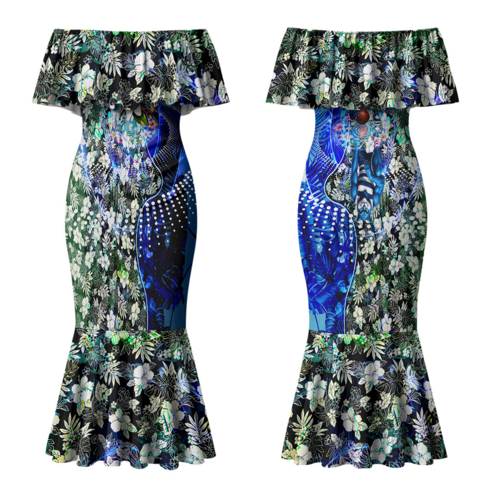 Personalized Geelong Football Cats Couples Matching Mermaid Dress and Hawaiian Shirt Tropical Hibiscus Flowers - Pacific Fusion Style