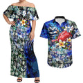 Personalized Geelong Football Cats Couples Matching Off Shoulder Maxi Dress and Hawaiian Shirt Tropical Hibiscus Flowers - Pacific Fusion Style