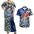 Personalized Geelong Football Cats Couples Matching Off Shoulder Maxi Dress and Hawaiian Shirt Tropical Hibiscus Flowers - Pacific Fusion Style