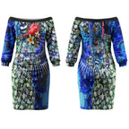 Personalized Geelong Football Cats Couples Matching Off The Shoulder Long Sleeve Dress and Hawaiian Shirt Tropical Hibiscus Flowers - Pacific Fusion Style