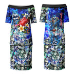 Personalized Geelong Football Cats Couples Matching Puletasi and Hawaiian Shirt Tropical Hibiscus Flowers - Pacific Fusion Style