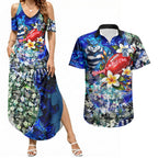 Personalized Geelong Football Cats Couples Matching Summer Maxi Dress and Hawaiian Shirt Tropical Hibiscus Flowers - Pacific Fusion Style