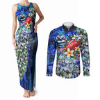 Personalized Geelong Football Cats Couples Matching Tank Maxi Dress and Long Sleeve Button Shirt Tropical Hibiscus Flowers - Pacific Fusion Style