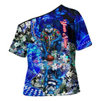 Personalized Geelong Football Cats Cross Shoulder Shirt Tropical Hibiscus Flowers - Pacific Fusion Style