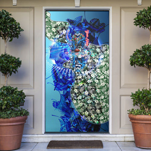 Personalized Geelong Football Cats Door Cover Tropical Hibiscus Flowers - Pacific Fusion Style
