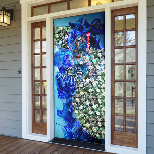 Personalized Geelong Football Cats Door Cover Tropical Hibiscus Flowers - Pacific Fusion Style