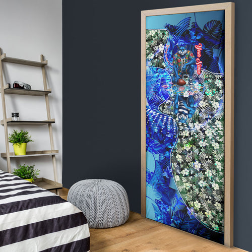 Personalized Geelong Football Cats Door Cover Tropical Hibiscus Flowers - Pacific Fusion Style