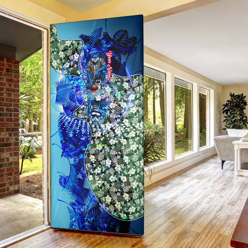 Personalized Geelong Football Cats Door Cover Tropical Hibiscus Flowers - Pacific Fusion Style
