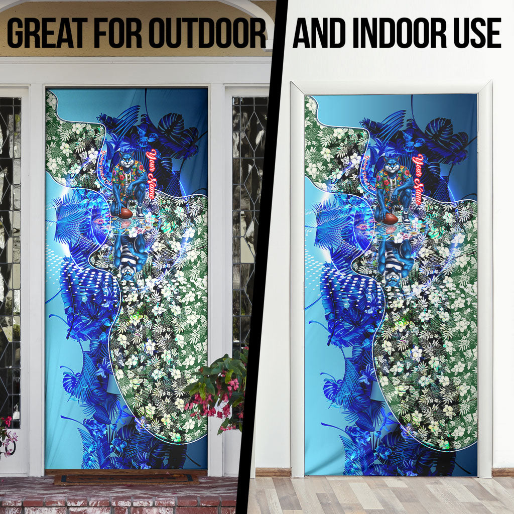 Personalized Geelong Football Cats Door Cover Tropical Hibiscus Flowers - Pacific Fusion Style