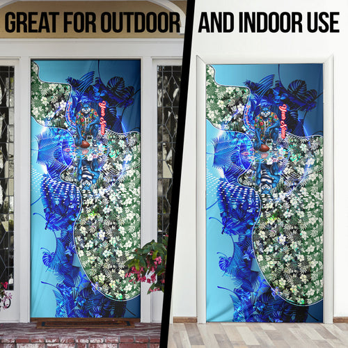 Personalized Geelong Football Cats Door Cover Tropical Hibiscus Flowers - Pacific Fusion Style