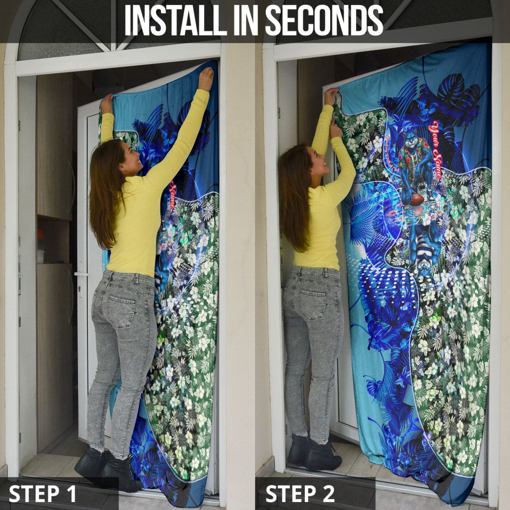 Personalized Geelong Football Cats Door Cover Tropical Hibiscus Flowers - Pacific Fusion Style