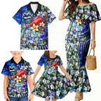 Personalized Geelong Football Cats Family Matching Mermaid Dress and Hawaiian Shirt Tropical Hibiscus Flowers - Pacific Fusion Style