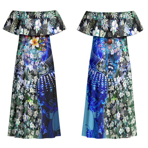 Personalized Geelong Football Cats Family Matching Off Shoulder Maxi Dress and Hawaiian Shirt Tropical Hibiscus Flowers - Pacific Fusion Style