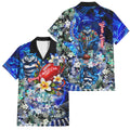 Personalized Geelong Football Cats Family Matching Puletasi and Hawaiian Shirt Tropical Hibiscus Flowers - Pacific Fusion Style