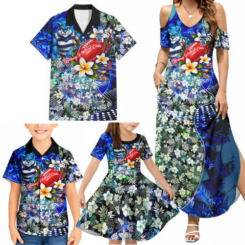 Personalized Geelong Football Cats Family Matching Summer Maxi Dress and Hawaiian Shirt Tropical Hibiscus Flowers - Pacific Fusion Style