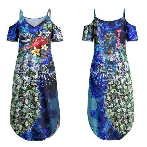 Personalized Geelong Football Cats Family Matching Summer Maxi Dress and Hawaiian Shirt Tropical Hibiscus Flowers - Pacific Fusion Style