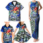 Personalized Geelong Football Cats Family Matching Tank Maxi Dress and Hawaiian Shirt Tropical Hibiscus Flowers - Pacific Fusion Style