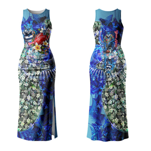 Personalized Geelong Football Cats Family Matching Tank Maxi Dress and Hawaiian Shirt Tropical Hibiscus Flowers - Pacific Fusion Style