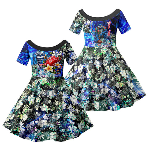Personalized Geelong Football Cats Family Matching Tank Maxi Dress and Hawaiian Shirt Tropical Hibiscus Flowers - Pacific Fusion Style
