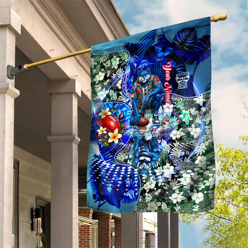 Personalized Geelong Football Cats Garden Flag Tropical Hibiscus Flowers - Pacific Fusion Style