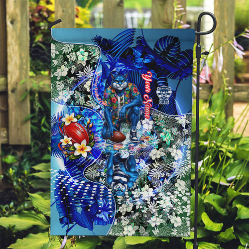 Personalized Geelong Football Cats Garden Flag Tropical Hibiscus Flowers - Pacific Fusion Style