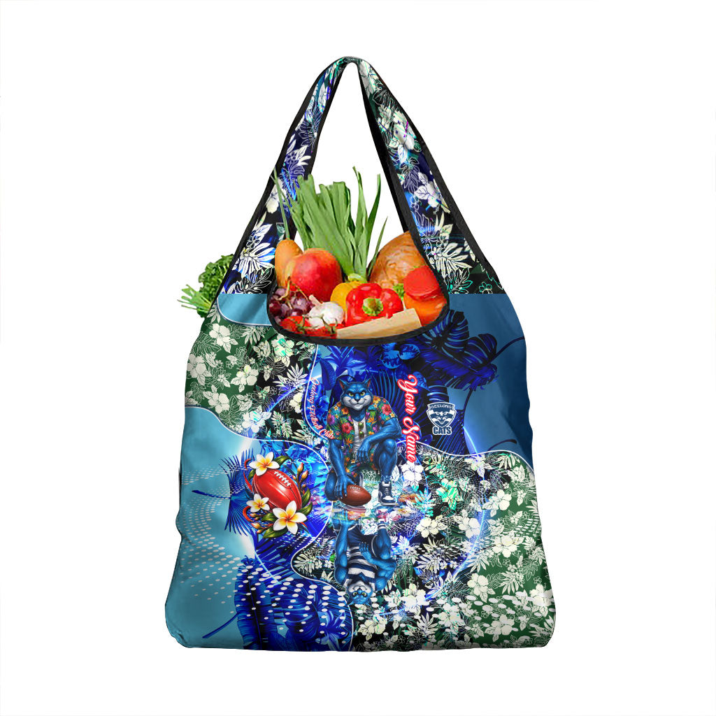 Personalized Geelong Football Cats Grocery Bag Tropical Hibiscus Flowers - Pacific Fusion Style