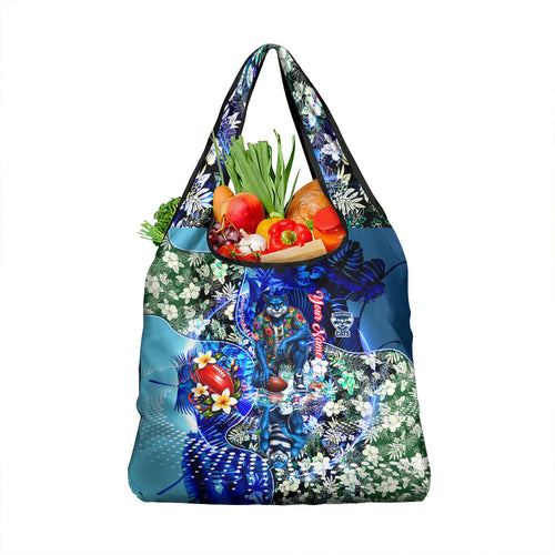 Personalized Geelong Football Cats Grocery Bag Tropical Hibiscus Flowers - Pacific Fusion Style