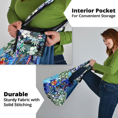 Personalized Geelong Football Cats Grocery Bag Tropical Hibiscus Flowers - Pacific Fusion Style
