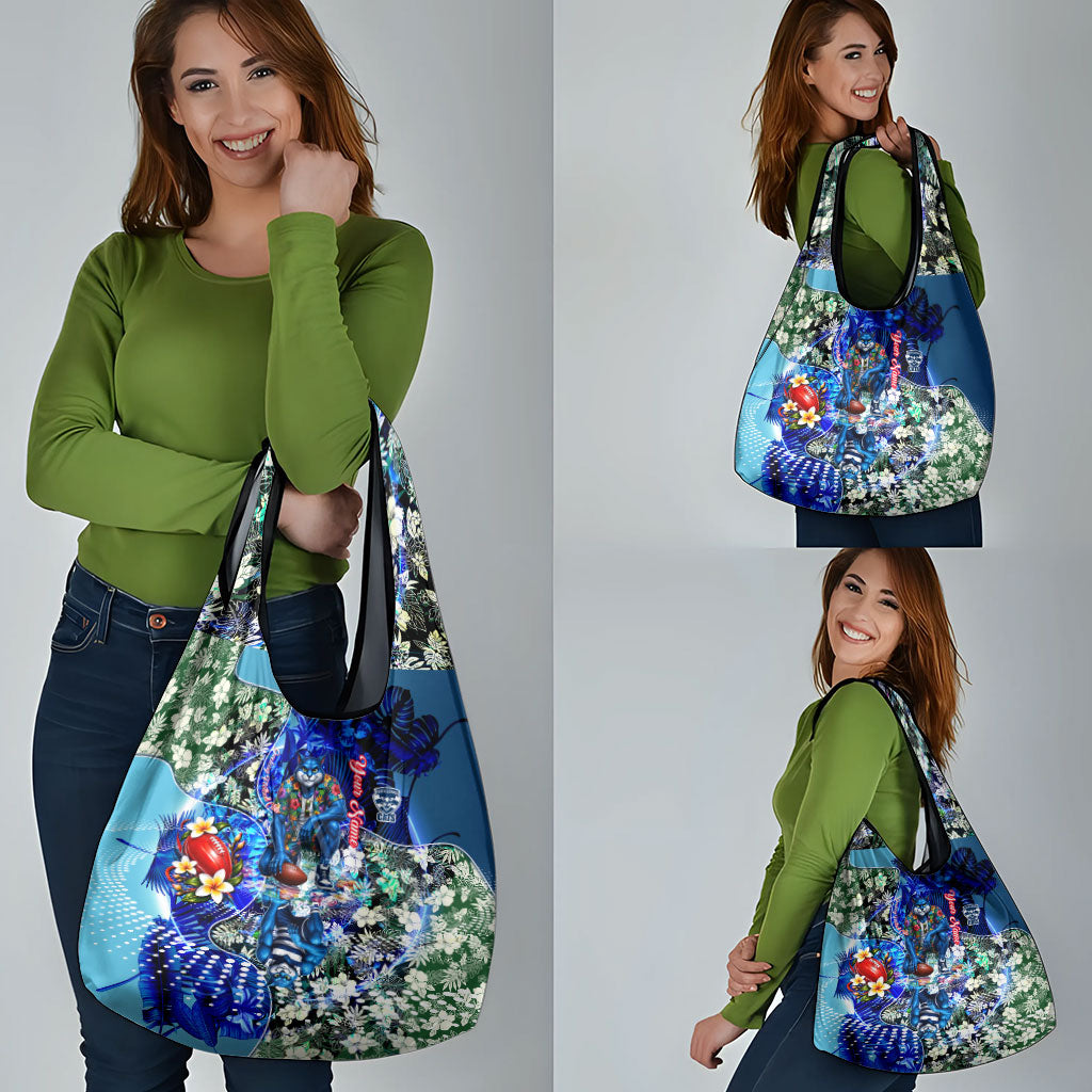 Personalized Geelong Football Cats Grocery Bag Tropical Hibiscus Flowers - Pacific Fusion Style