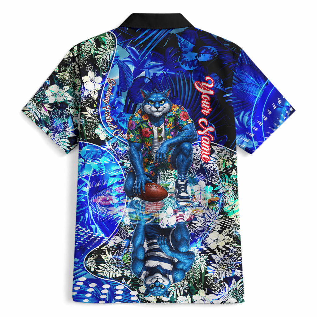 Personalized Geelong Football Cats Hawaiian Shirt Tropical Hibiscus Flowers - Pacific Fusion Style