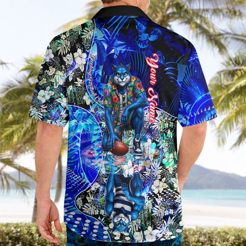 Personalized Geelong Football Cats Hawaiian Shirt Tropical Hibiscus Flowers - Pacific Fusion Style