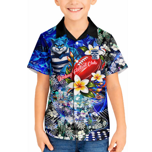 Personalized Geelong Football Cats Hawaiian Shirt Tropical Hibiscus Flowers - Pacific Fusion Style