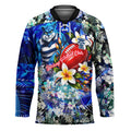 Personalized Geelong Football Cats Hockey Jersey Tropical Hibiscus Flowers - Pacific Fusion Style