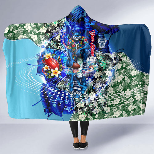 Personalized Geelong Football Cats Hooded Blanket Tropical Hibiscus Flowers - Pacific Fusion Style