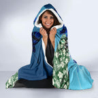 Personalized Geelong Football Cats Hooded Blanket Tropical Hibiscus Flowers - Pacific Fusion Style