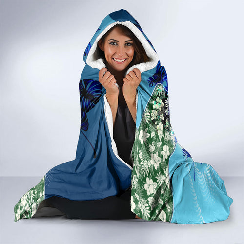 Personalized Geelong Football Cats Hooded Blanket Tropical Hibiscus Flowers - Pacific Fusion Style