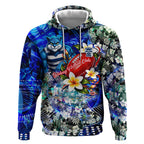 Personalized Geelong Football Cats Hoodie Tropical Hibiscus Flowers - Pacific Fusion Style
