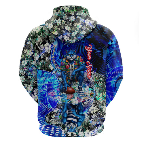 Personalized Geelong Football Cats Hoodie Tropical Hibiscus Flowers - Pacific Fusion Style
