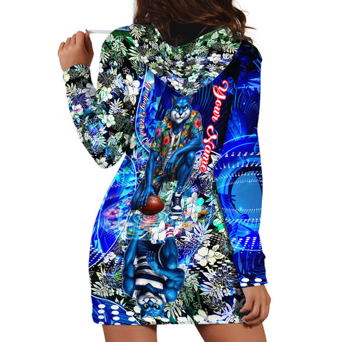 Personalized Geelong Football Cats Hoodie Dress Tropical Hibiscus Flowers - Pacific Fusion Style