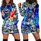 Personalized Geelong Football Cats Hoodie Dress Tropical Hibiscus Flowers - Pacific Fusion Style